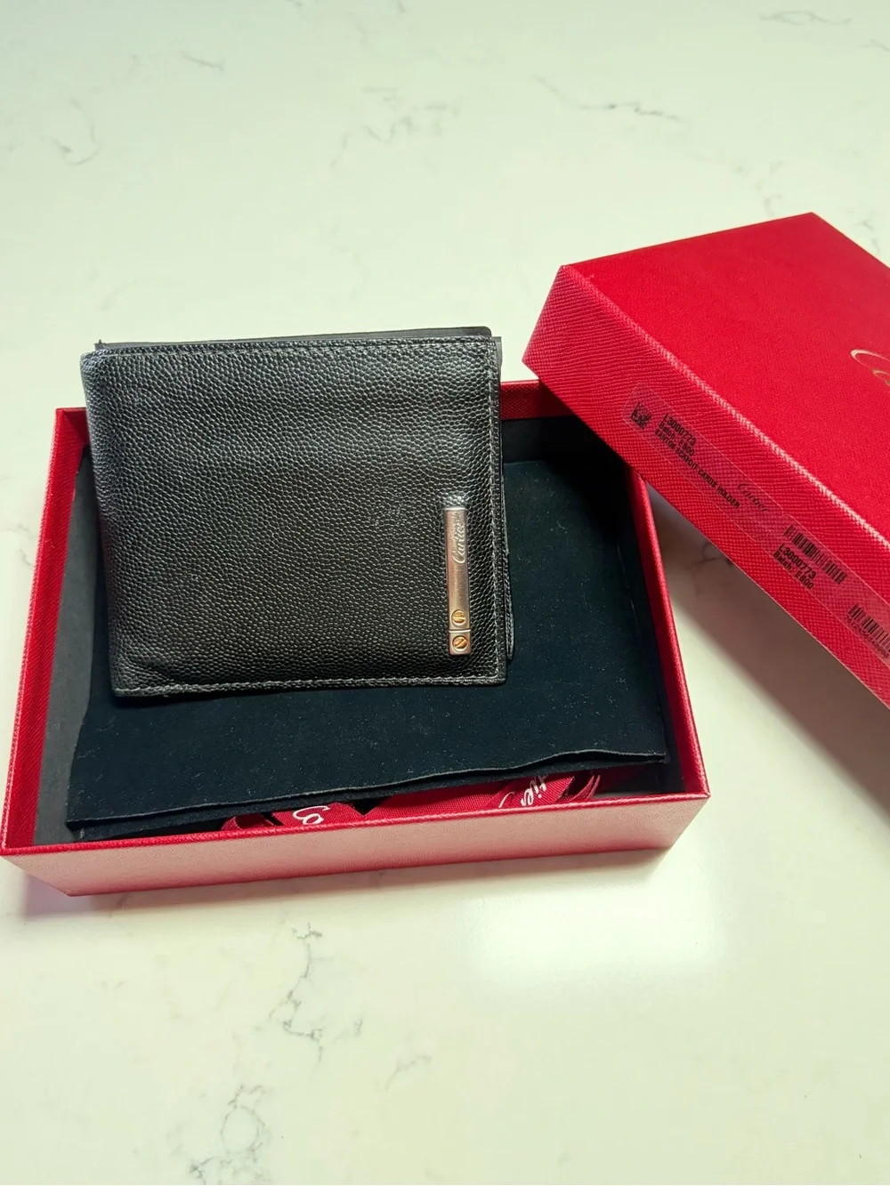 Vintage Santos de Cartier Black Grained Leather Bifold Wallet Luxury